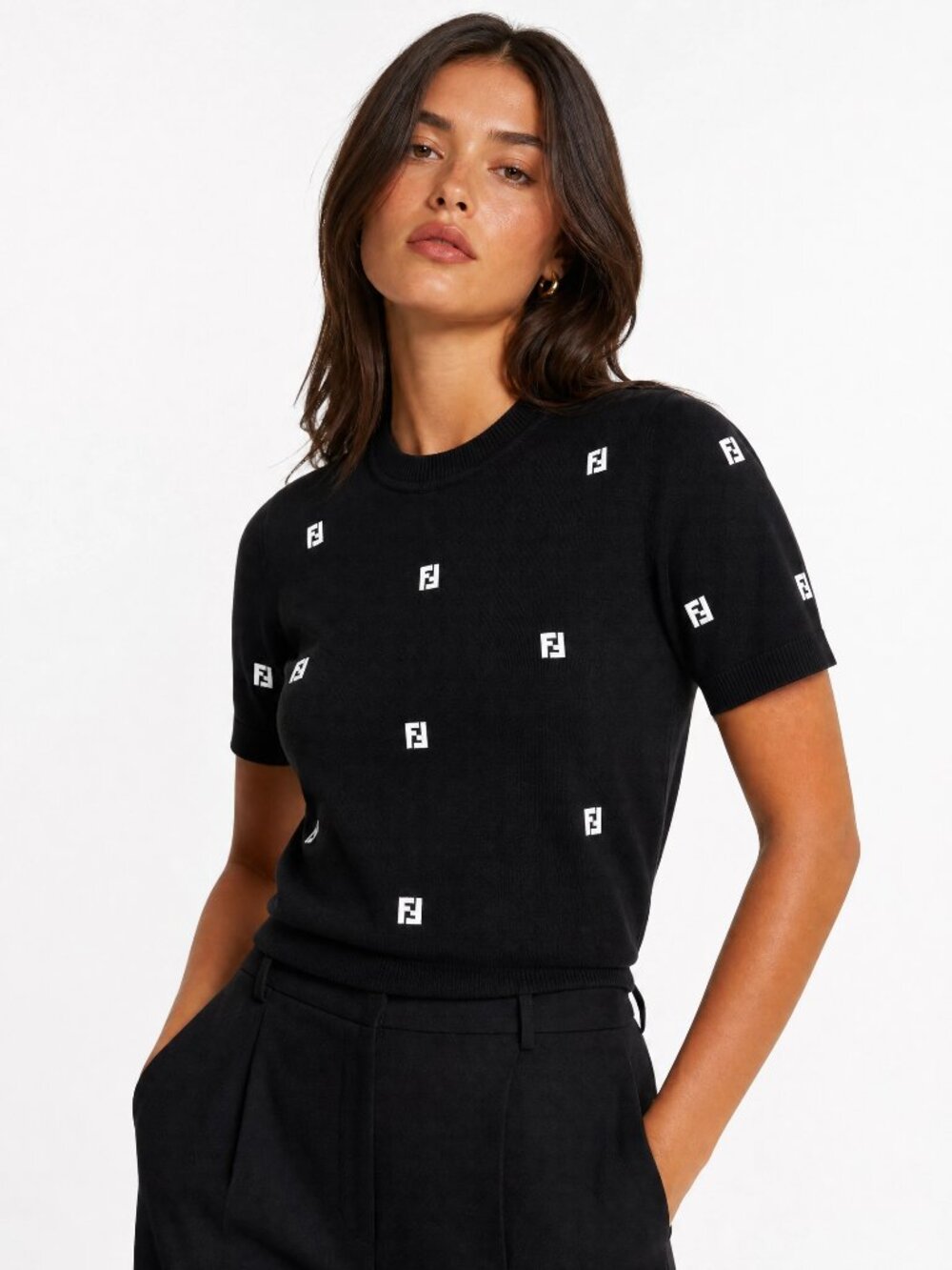Fendi Jeans Black Wool Knit Short Sleeve Sweater – Made in Italy